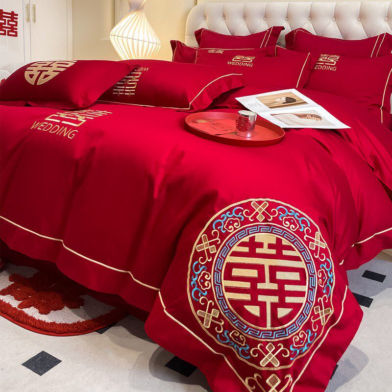 高级感陪嫁c结婚床上四件套婚庆红色纯棉全棉被套简约婚房喜被用,床上用品,婚庆床品套件,淘宝优惠券,粉丝福利购,淘宝优惠卷