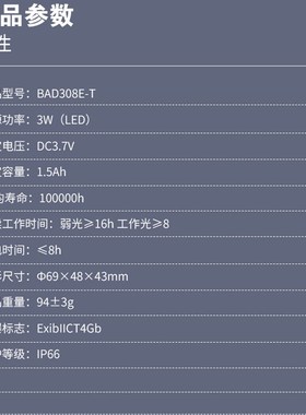 BAD308E防爆调光工作D灯led微型防爆强光头灯