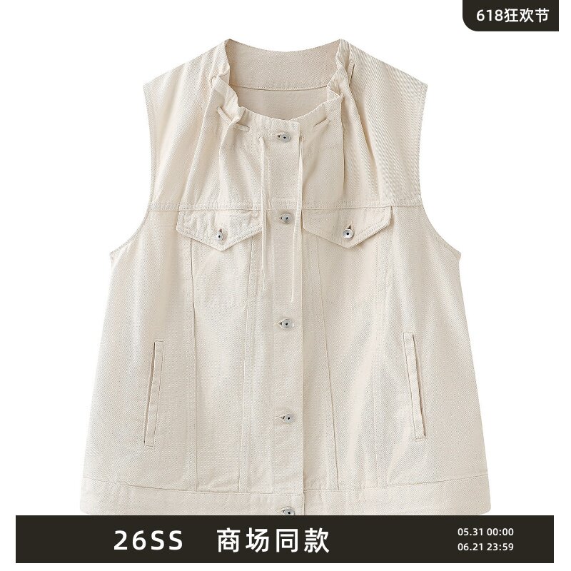 outlets官方店商场同款2026春新品牛仔马甲复古中长女3512990