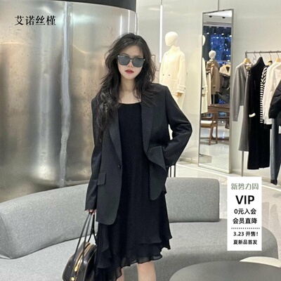 春款黑色单排扣西装外套女