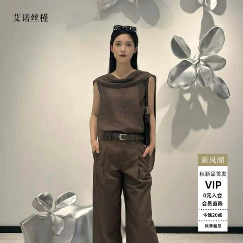 时尚百搭无袖飘带领衬衫女上衣