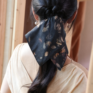 莫耦某《枯叶黑》方巾大肠发圈原创小众扎马尾发饰丸子头盘发头花