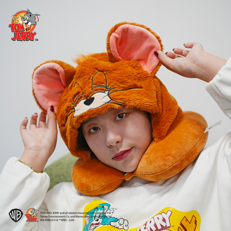 猫和老鼠正版周边TOM JERRY连帽颈枕午睡神器护颈毛绒U型枕