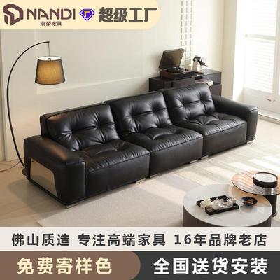 爆款意式极简真皮沙发大户型客厅大黑牛沙发2025新款复古黑金刚沙