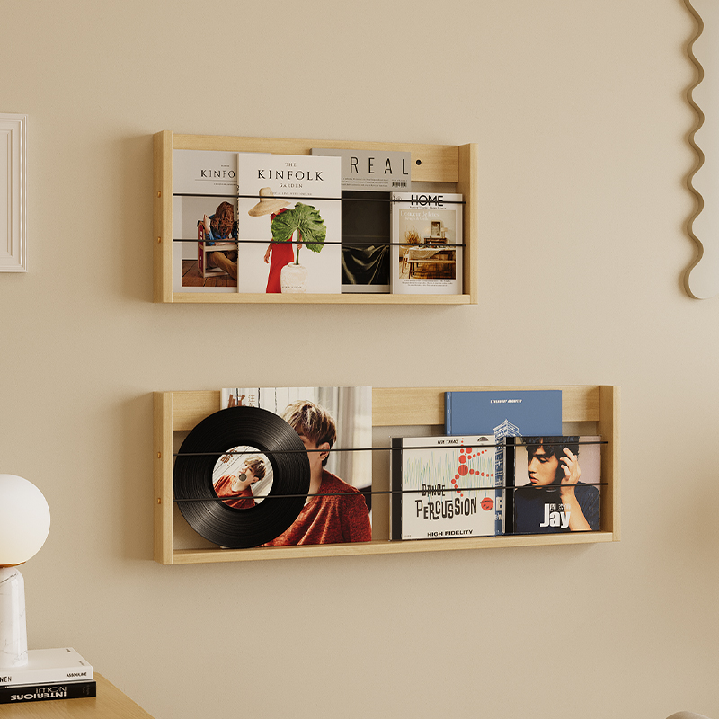 实木墙上置物架壁挂杂志书报架客厅报刊收纳架奶油风挂墙置物书架