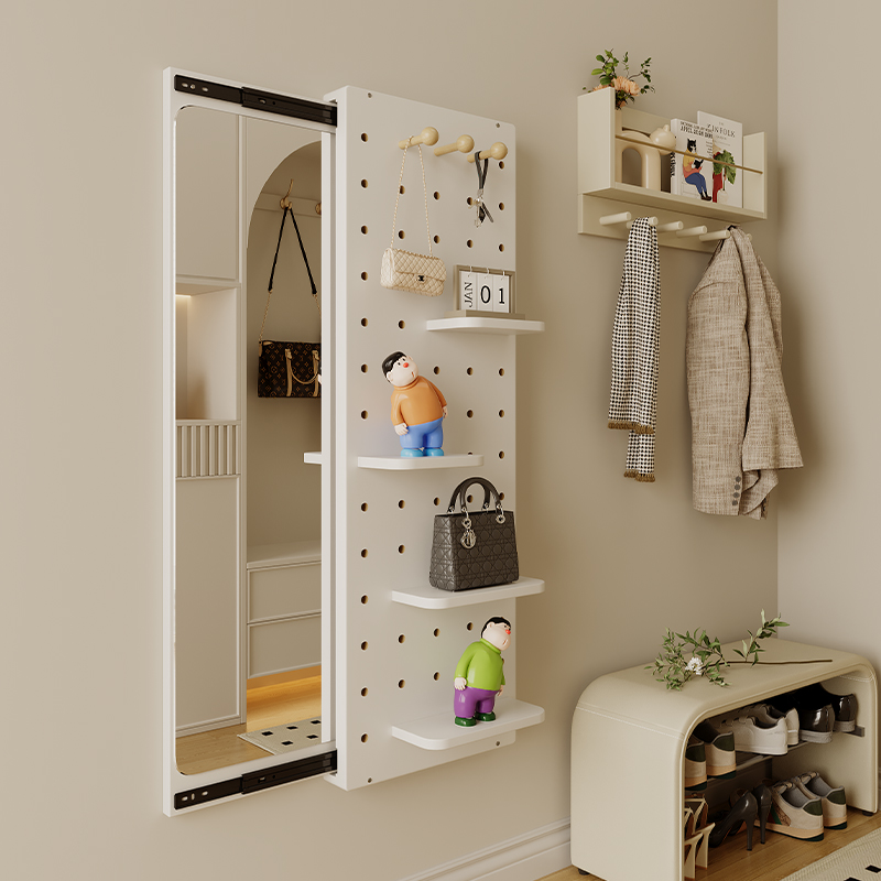 实木洞洞板穿衣镜可隐藏