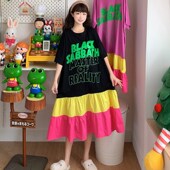 胖mm巨遮肚夏装 2025夏装 新款 大码 纯棉拼撞色蛋糕裙短袖 长裙200斤