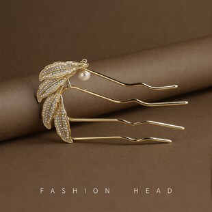 盘发插梳高级感珍珠发插梳子发卡u型发簪子新中式发饰女头饰