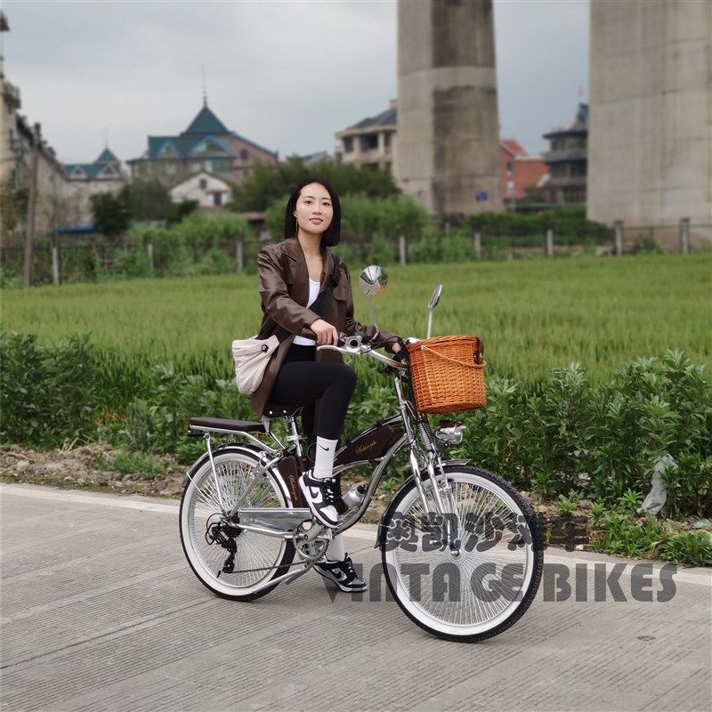 初恋女友自行车复古风情怀轻奢女性单车经典24寸电镀白钢气质淑女