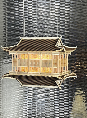 新中式木质手工倒影古建筑凉亭家居客厅酒店大堂造景悬挂镜像摆件