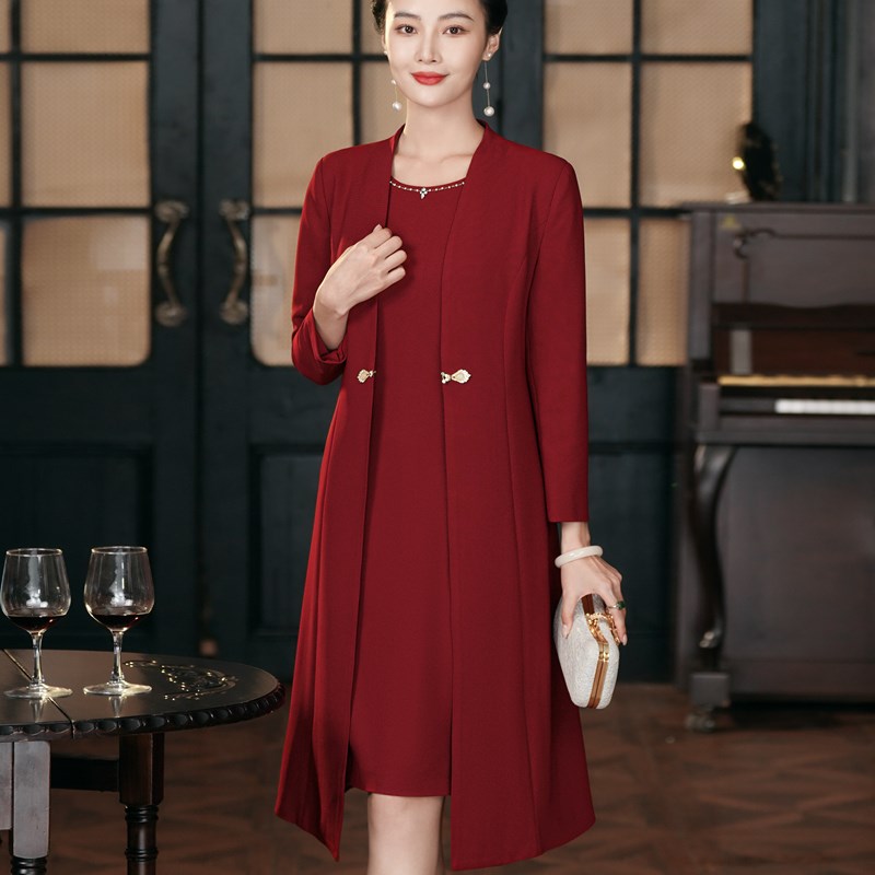 新娘结婚婚礼妈妈装气质高贵大码喜婆F婆婚宴礼服两件套装连衣裙