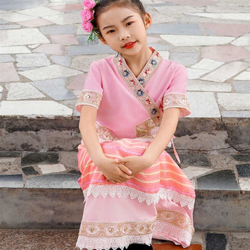 儿童傣族舞蹈服男女童云南西双版纳泼水节服装幼儿少数民族表演服