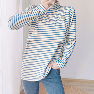 哺乳秋衣产后秋冬打底衫侧开x口上衣中高领喂奶月子服内穿长袖睡