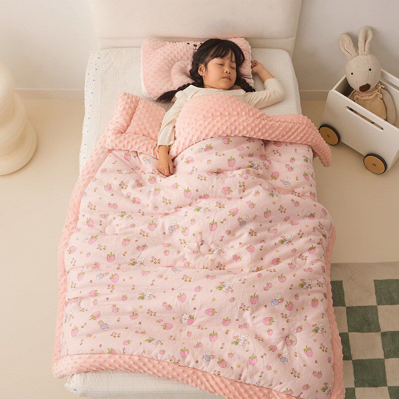 全棉双层纱儿童豆豆被安抚绒春秋被纱布幼儿园宝宝婴儿盖毯四季被