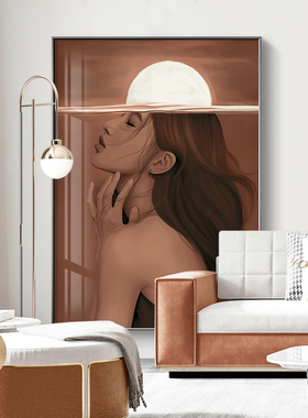 现代简约客厅巨幅落地装饰画大尺寸D人物挂画单幅橙色壁画玄关墙
