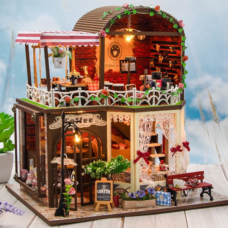 新品diy小屋芮娅时光音乐咖啡美式别墅手工房子拼装模型生日礼物