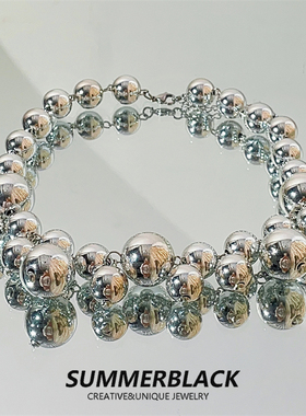 简约气质短款锁骨链女高级感冷淡风银色大串珠项链设计感小众颈炼