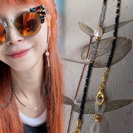 天然淡水珍珠黑h锆石墨镜眼镜链耳机口罩挂脖绳女百搭防滑日韩076