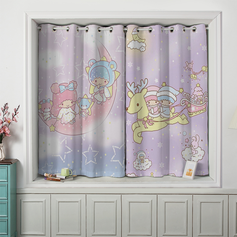 网红少女公主风卡通粉色女孩儿童房卧室窗帘遮光免打孔安装挂钩款