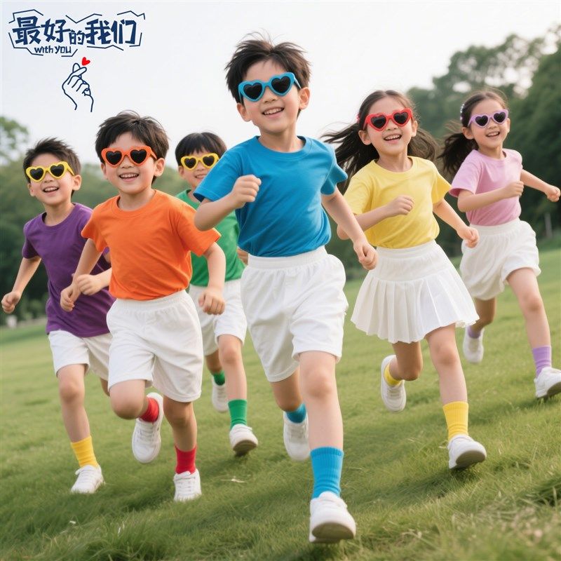 六一儿童糖果彩色t恤纯棉学生毕业班服幼儿园活动表演出亲子套装