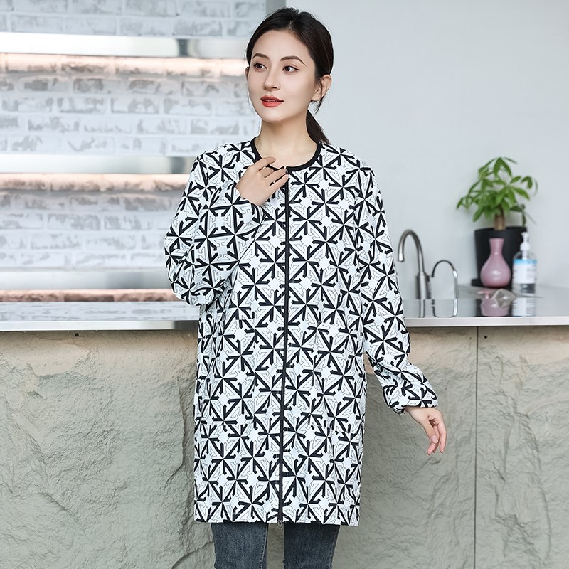 女成人罩衣长袖拉链围裙韩版时尚工作服家用羽绒服防脏厨房秋冬季