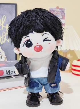 娃衣20ccm黑色皮衣棉花娃娃皮夹克外套机车服套装男女公仔替换装