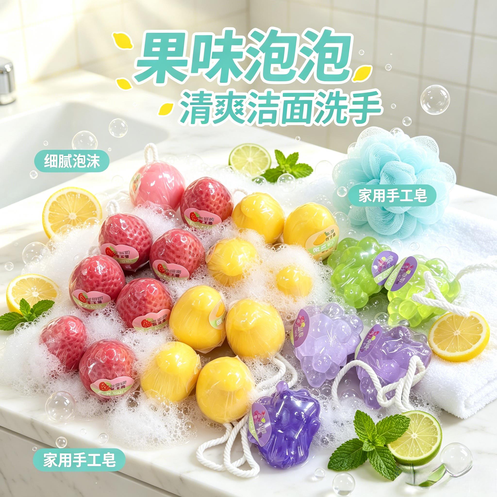 真水果造型手工皂带挂绳草