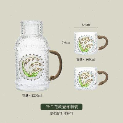 复古彩绘锤纹麻绳凉水壶玻璃耐高温凉白开水杯子套装冷水壶泡茶壶