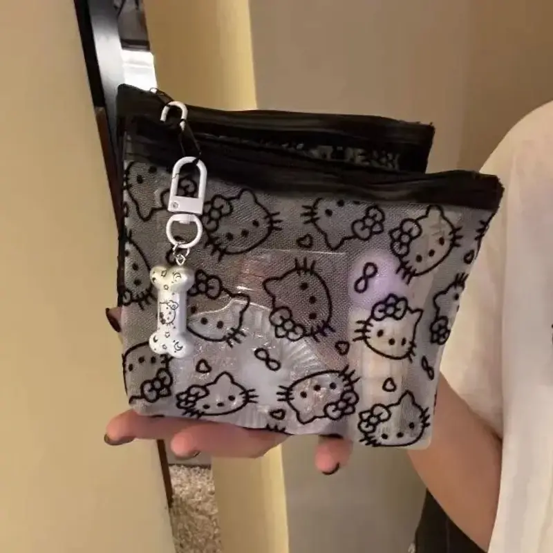 【双11特惠 】透明网纱kitty补妆包便携外出收纳旅行实用耳机包-M