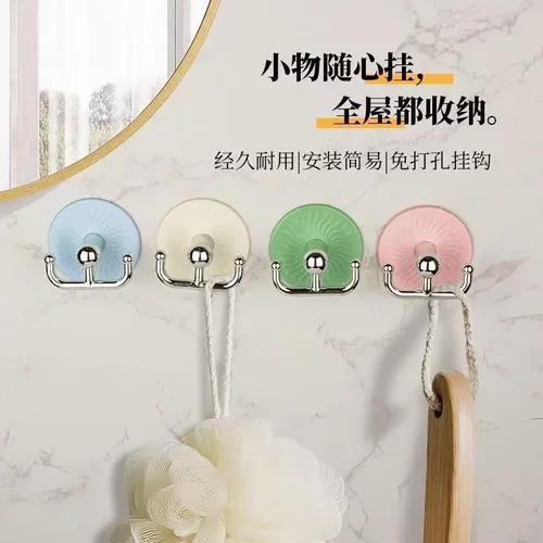 【颜色随机】免打孔马卡龙色系强力粘挂钩浴室厨房门后收纳神器Q