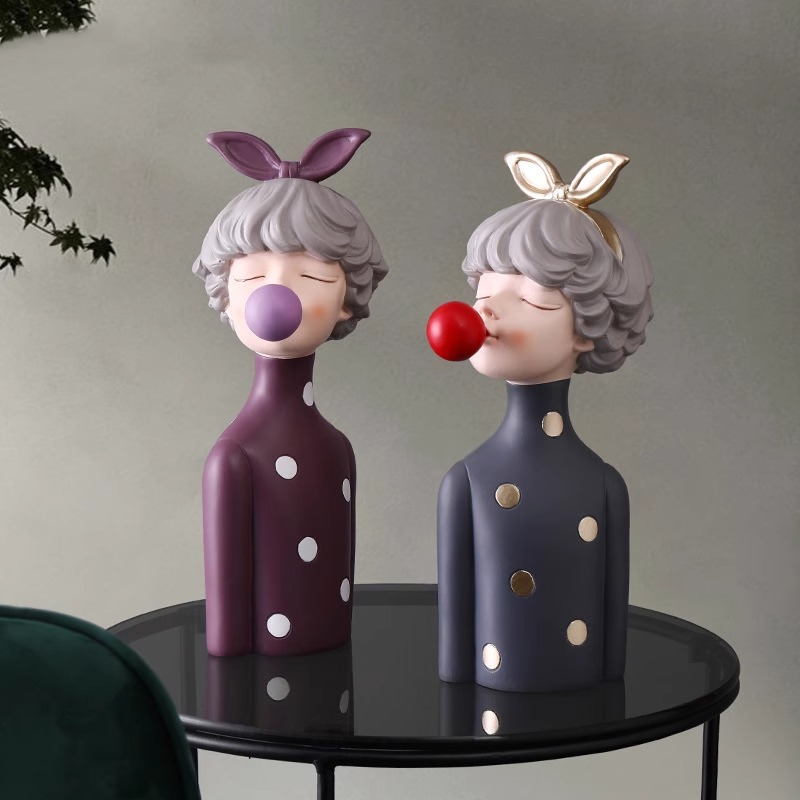 创意轻奢北欧泡泡女孩摆件客厅电视柜桌面家居树脂饰品装修礼物