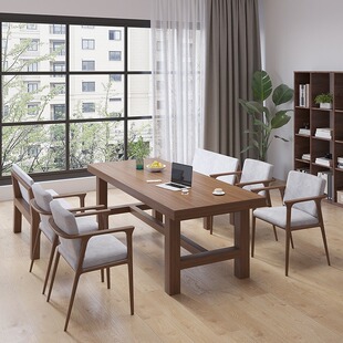 北欧实木办公桌家用客厅多人学习电脑桌小户型民宿阅读原木洽谈桌