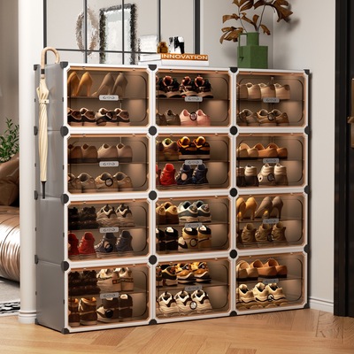 鞋柜家用门口塑料多层一体靠墙收纳盒新款2025爆款透明防尘鞋架子