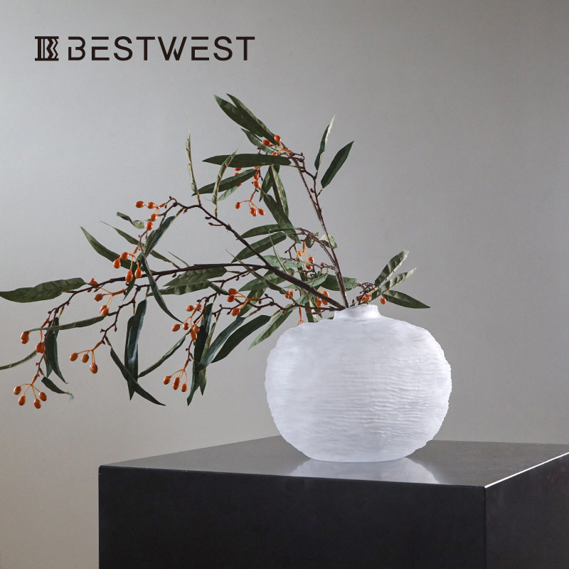 bestwest白色花瓶玻璃摆件干花插花现代简约文艺客厅创意家居装饰