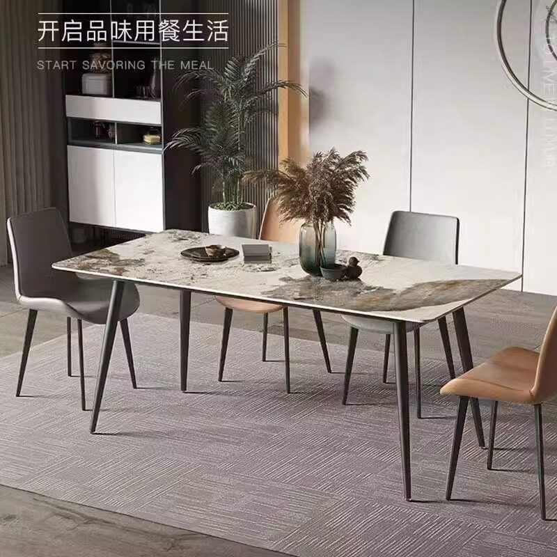 意式轻奢设计师款岩板餐桌现代简约家用防水防油大理石纹餐桌直销