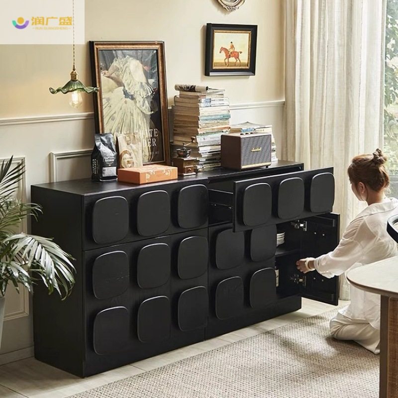 美式复古全实木卡门柜中古风餐边柜客厅收纳柜斗柜储物柜黑色玄关