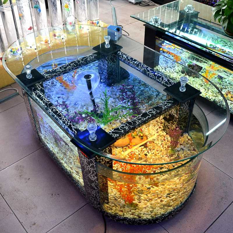 大型生态客厅茶几鱼缸水族箱圆形玻璃家用桌面茶几鱼缸中型乌龟缸