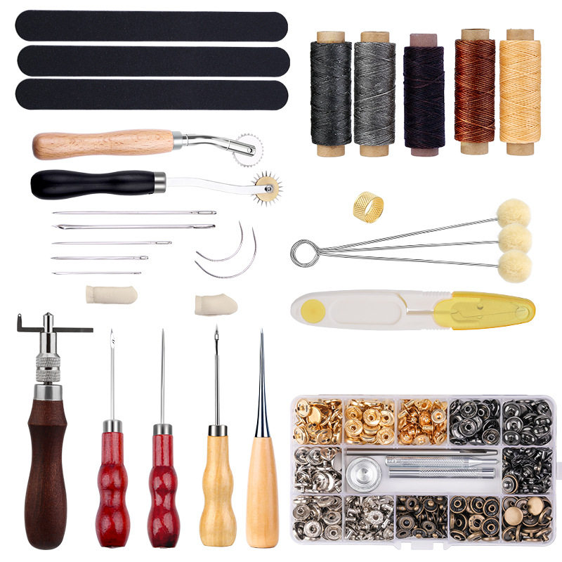 跨境DIY皮革缝纫工具手缝套装28件套含633金属4色四合扣工具套装