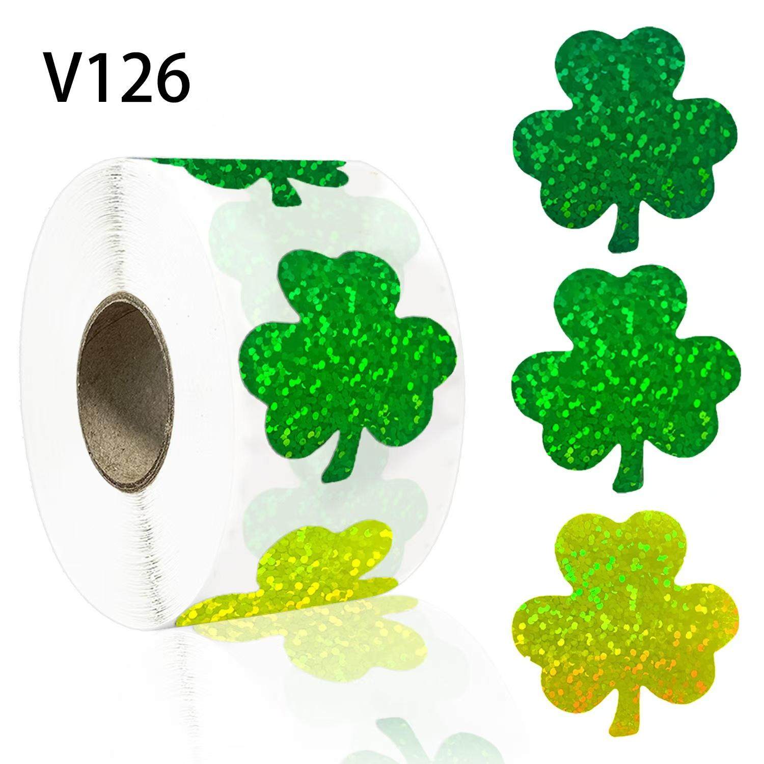 500贴/卷3.8厘米镭射三叶草圣诞节圣帕特里克节贴纸装饰标签贴