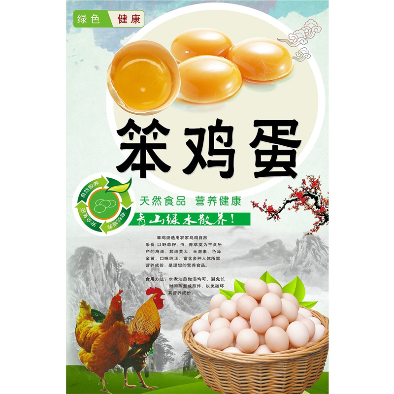 农家土鸡蛋笨鸡蛋海报生鲜超市广告土特产促销活动宣传贴纸贴画