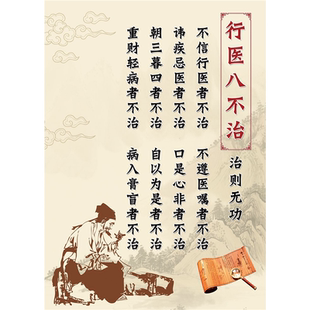 行医八不治挂图 诊所医院中医养生馆海报 墙贴片美容院定制装饰画