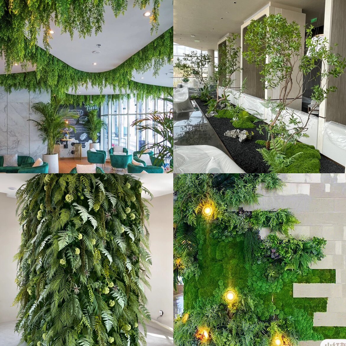 仿真绿植造景景观设计假树绿植墙迎客松服装店绿色背景墙景观石