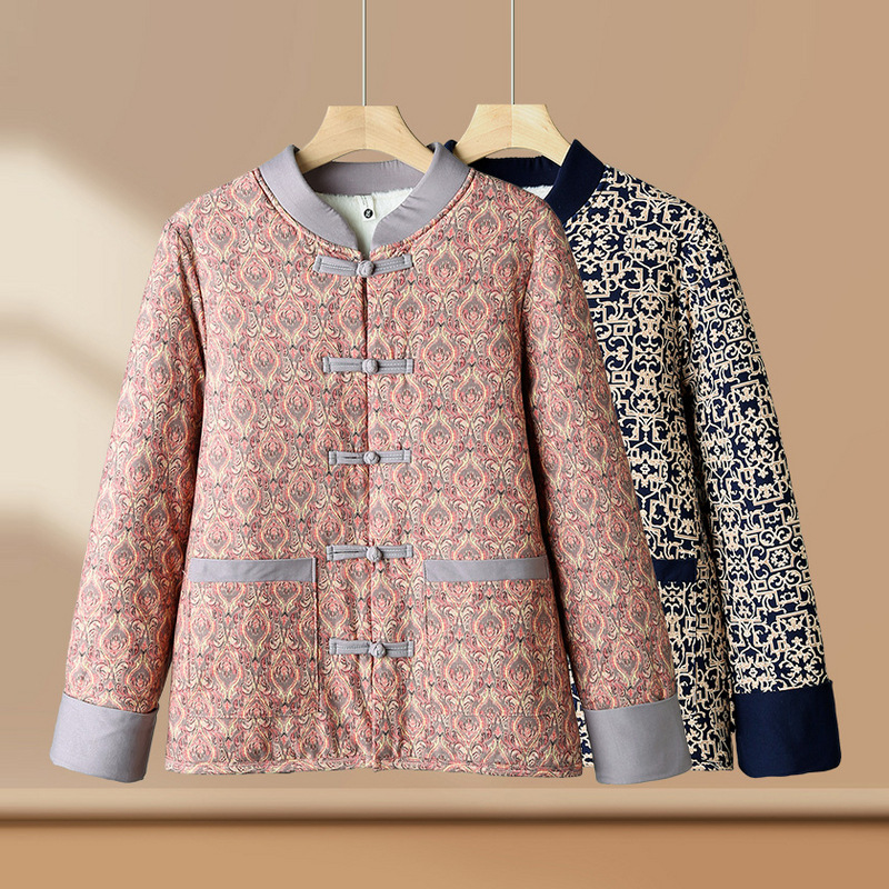 日本品质妈妈冬季新款棉袄中老年人国风盘扣棉衣加绒加厚奶奶短款