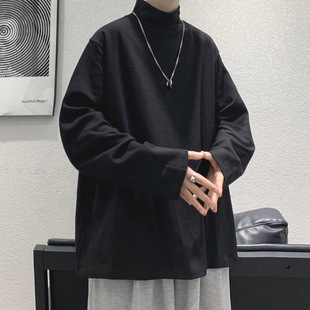 冬季 t恤港风打底衫 ins潮流内搭衣服 宽松百搭长袖 高领卫衣男秋冬款