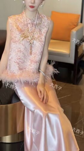 AAGCGC AAGCGC国风粉色蝴蝶璎珞背云流苏项链新中式马面裙旗袍