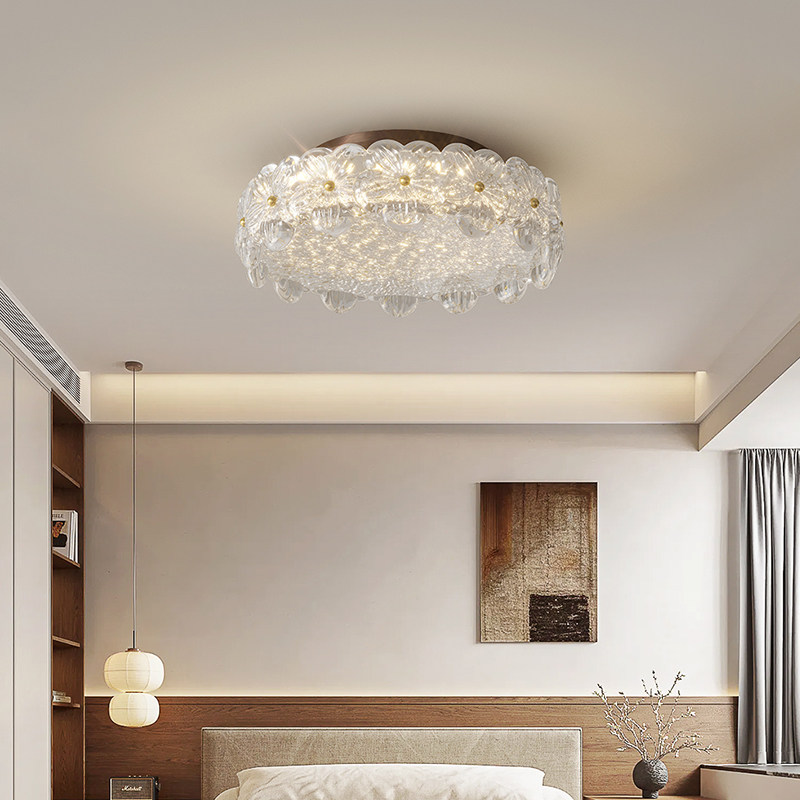 中古风创意花朵轻奢主卧室吸顶灯高级感金箔树脂护眼房间灯具中山