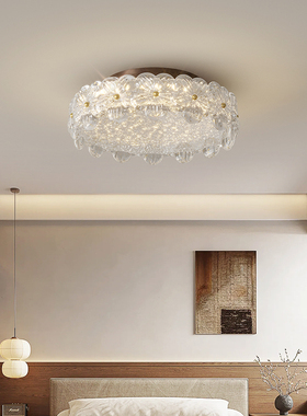 中古风创意花朵轻奢主卧室吸顶灯高级感金箔树脂护眼房间灯具中山