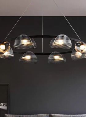 2025新款意式极简客厅吊灯现代黑色大气圆形玻璃简约餐厅卧室灯具