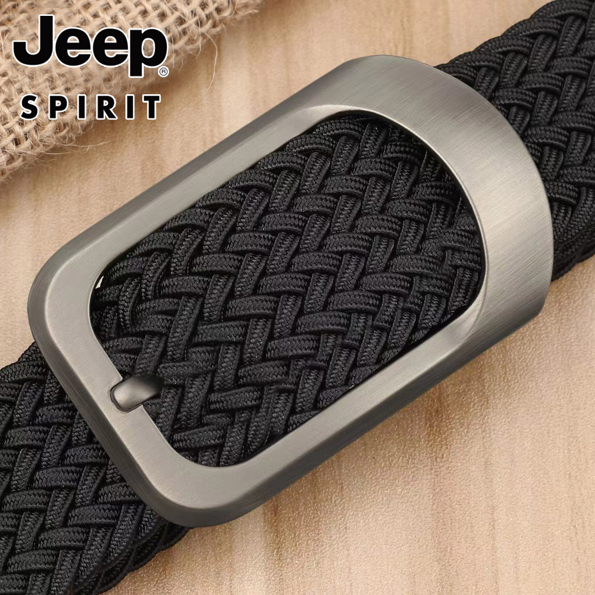 Jeep战术夏季弹力编织免打孔腰带男女松紧弹性帆布皮带裤带潮