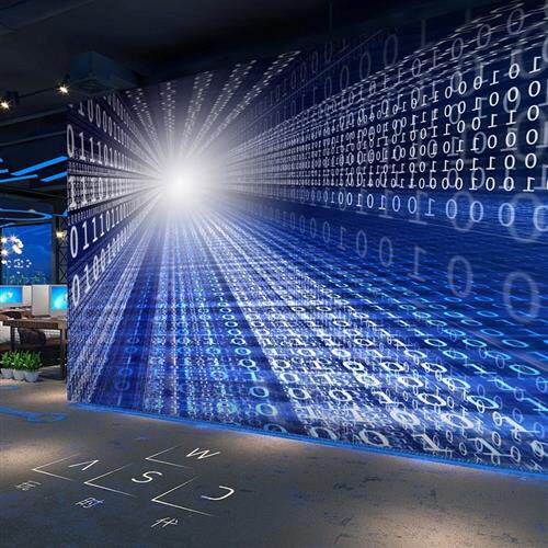 蓝色科幻科技感壁纸视觉延伸空间壁画网吧it信息公司前台背景墙纸